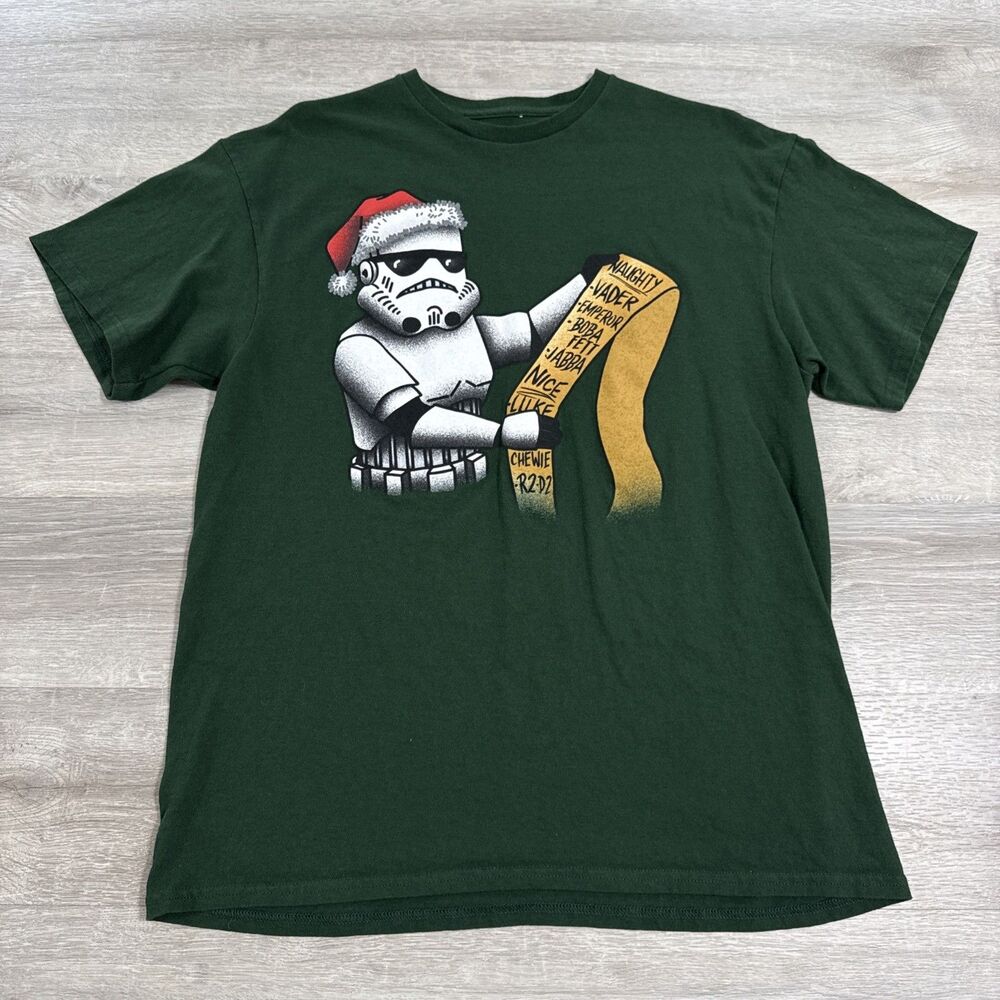 Star Wars Shirt Stormtrooper Christmas Naughty List Men's Green Tee Large Cotton